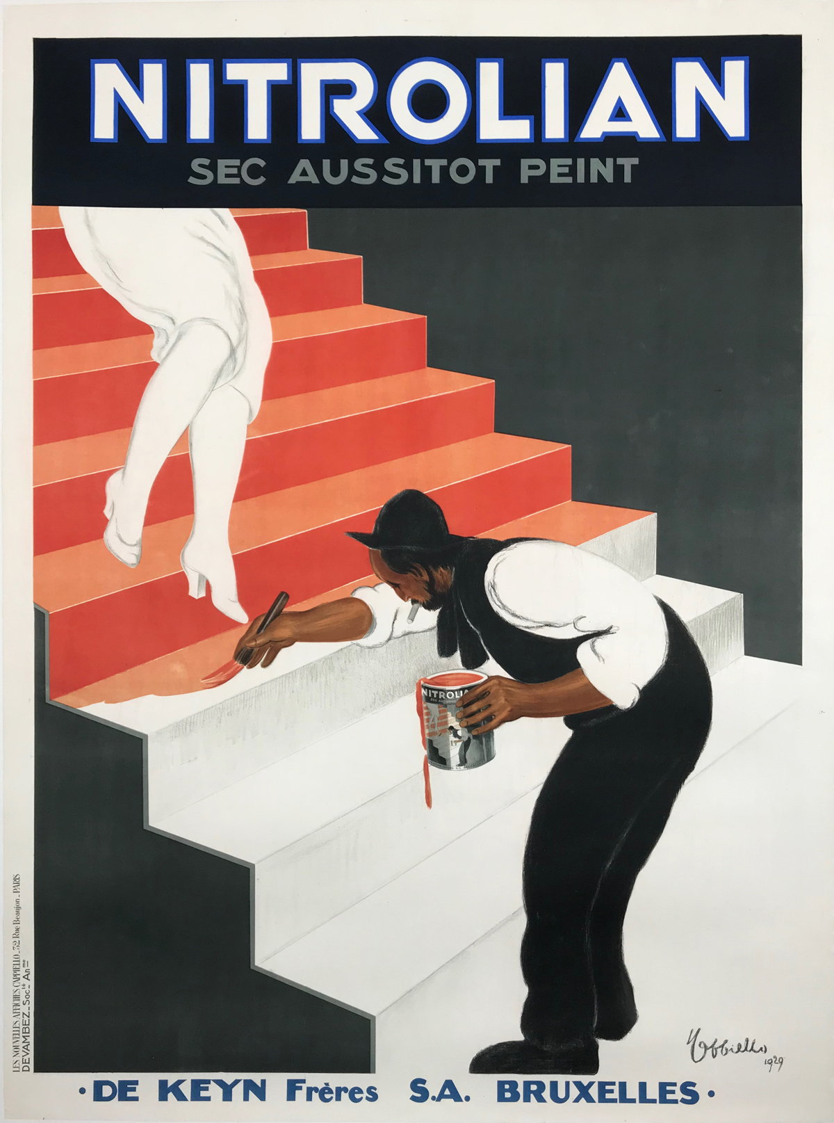 Nitrolian Sec Aussitot Peint Poster By Cappiello Original 1929 Vintage French Fast Drying Paint Stone Lithograph Advertisement Linen Backed.