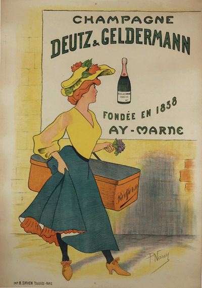 Original Antique French 1900 Champagne Deutz & Geldermann Lithograph Advertisement Poster