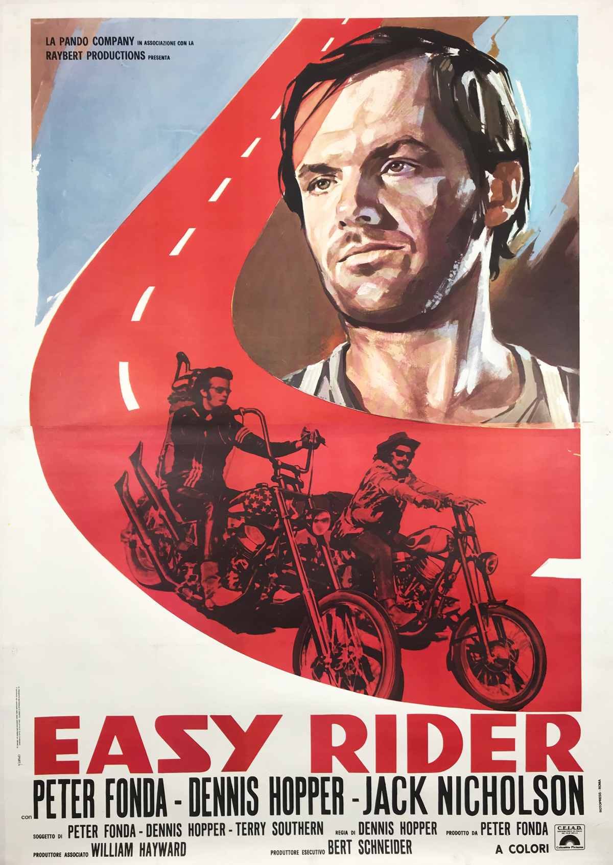 Easy Rider Movie Poster Original 1970's Vintage Italian Release Theatrical Use 2 Sheet Lithograph Advertisement Linen Backed.