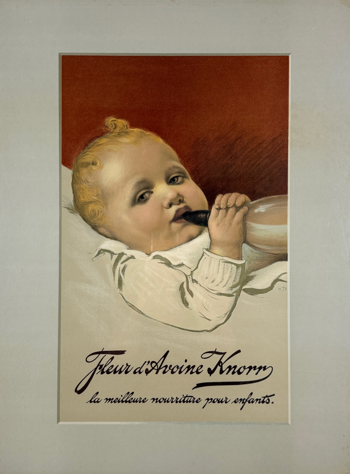 Fleur d Avoine Knorr Poster Original 1910 Vintage French Baby Food Company Stone Lithograph Advertisement Linen Backed. "The Best Food for Infants"