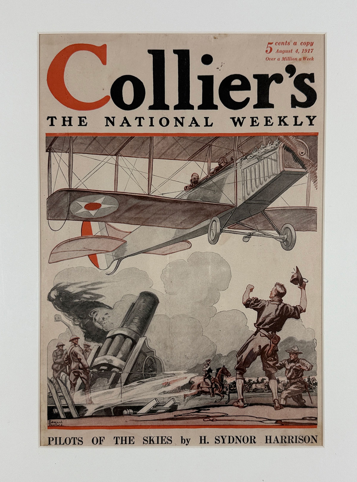Collier's National Weekly Magazine By Edward Penfield Original 1917 Vintage American Publication Advertisement. Pilots of the Skies