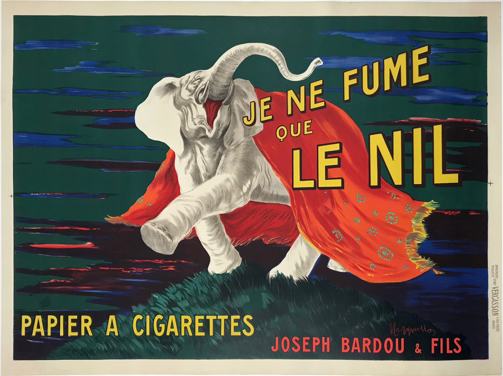 Le Nil Papier Poster By Leonetto Cappiello Original 1913 Vintage French Cigarette Paper Stone Lithograph Advertisement Linen Backed.