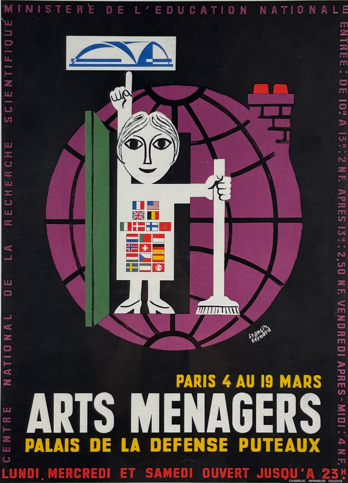 Arts Menagers Foire Poster By Francis Bernard Original 1950s Vintage French Science And Industry Exposition Plate Lithograph Advertisement Linen Backed.