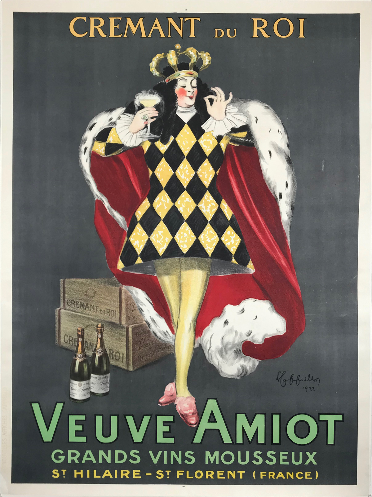 Cremant Du Roi Veuve Amiot (king) by Cappiello Original 1922 Vintage French Champagne Poster on Linen Backing.