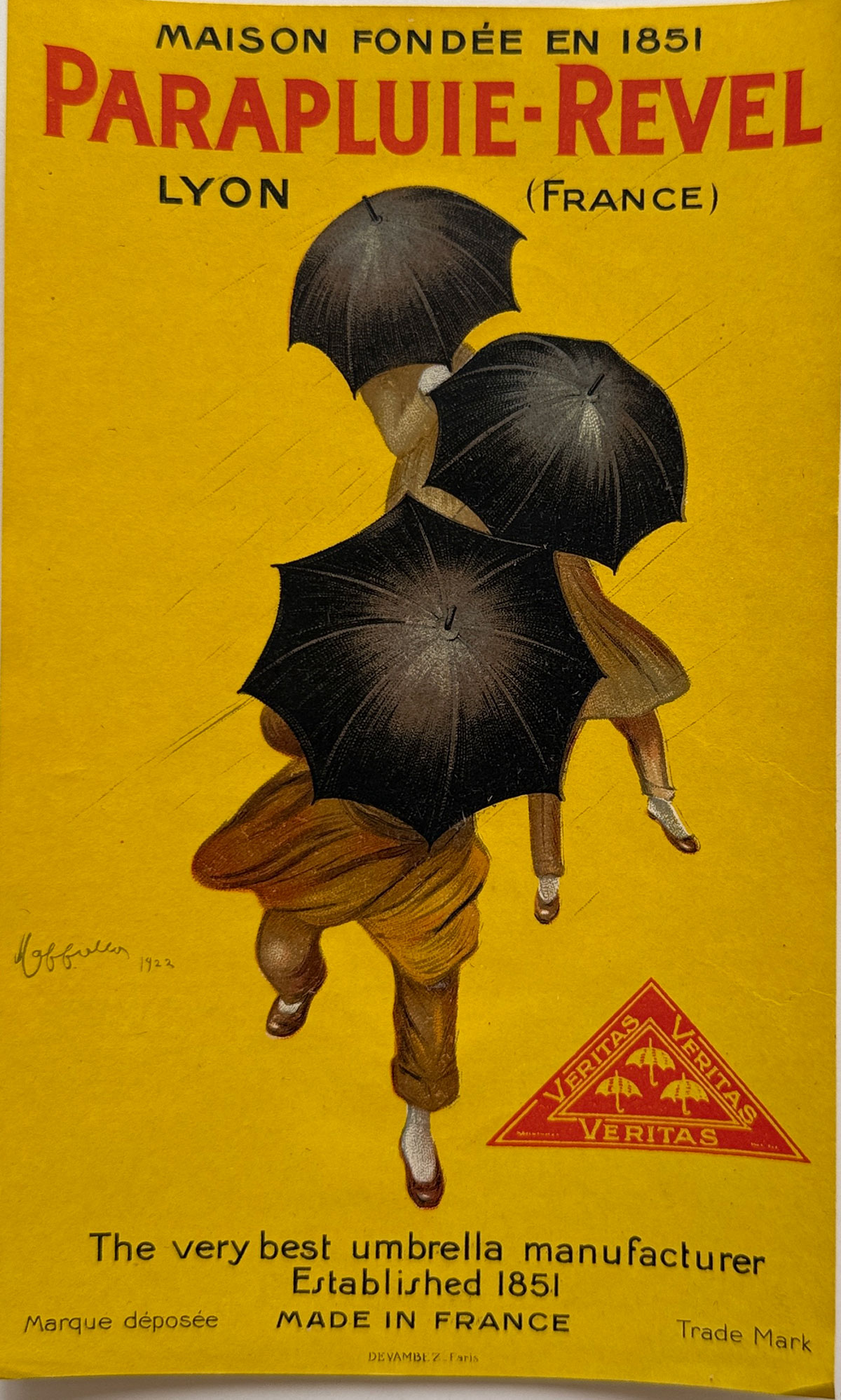 Parapluie Revel Store Display Poster By Leonetto Cappiello Original 1922 Vintage French Umbrella Company Stone Lithograph Advertisement.