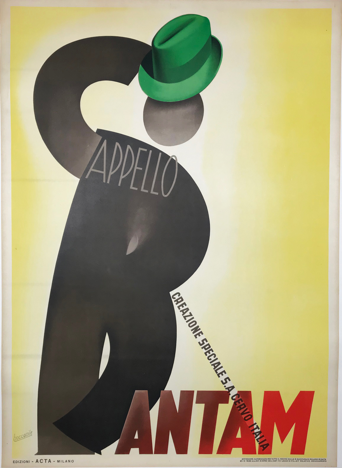 Bantam Cappello Poster By Gino Boccasile Original 1938 Vintage Italian Hat Company Advertisement Linen Backed.