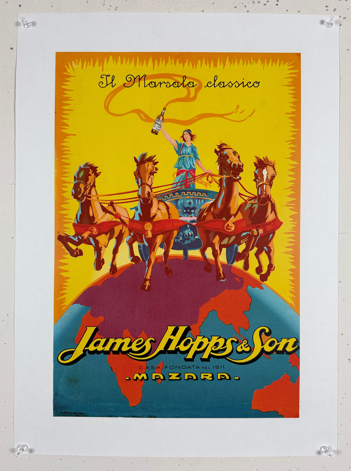 James Hopps and Son Marsala Poster Original 1923 Vintage Italian Wine Company Stone Lithograph Advertisement Linen Backed.