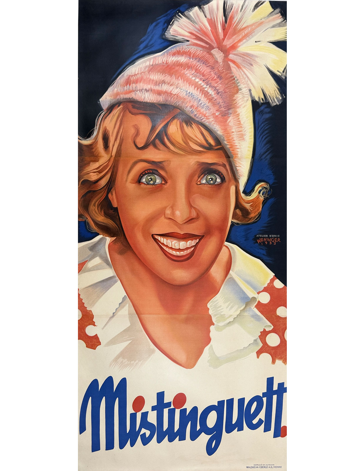 Mistinguett Poster By Weninger Original 1933 Vintage Austrian Theater House ( 3-SHT) Stone Lithograph Advertisement Linen Backed.