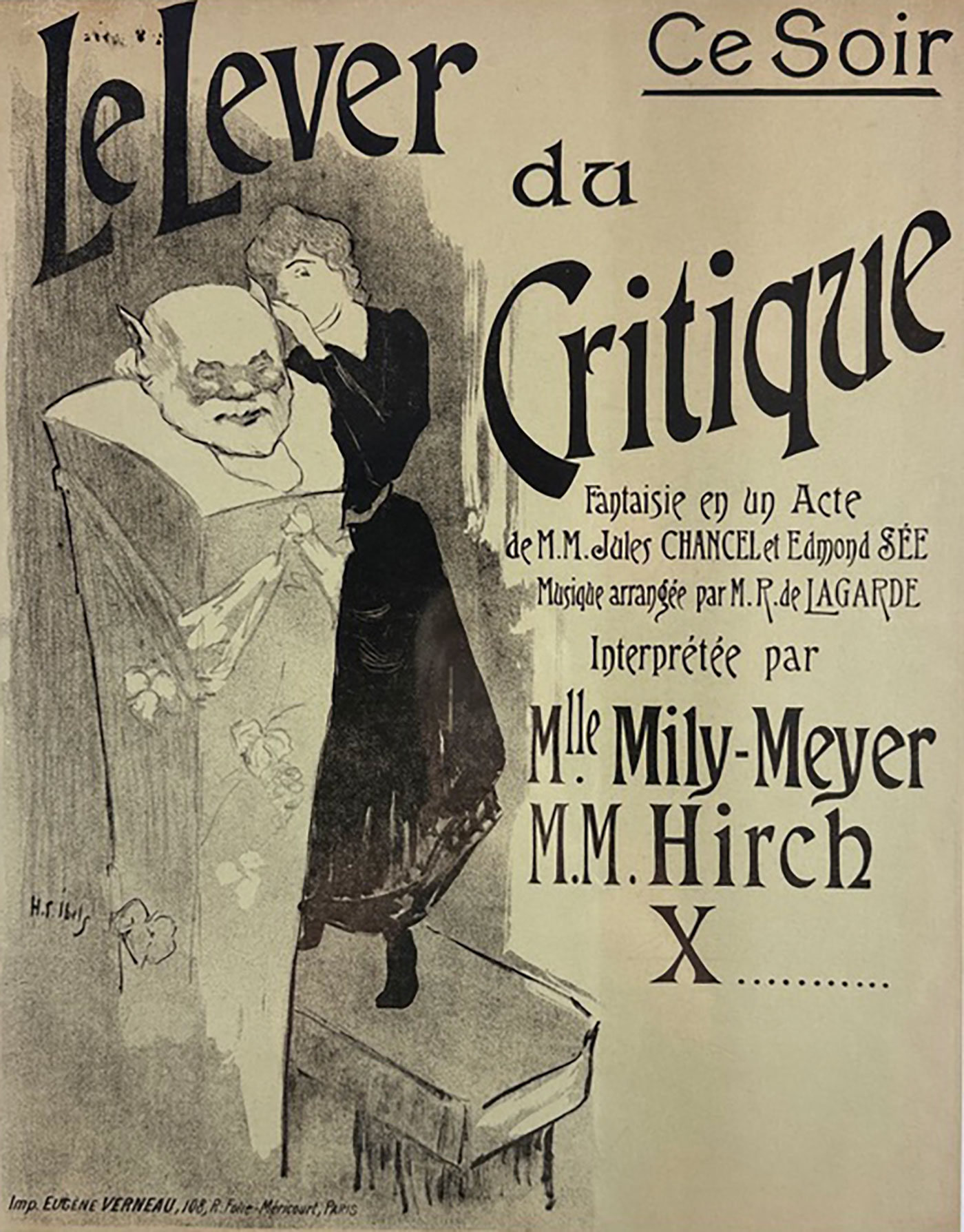 Le Lever Du Critique Poster By Henri-Gabriel Ibels Original 1895 Vintage Theater Stone Lithograph Advertisement. "The Critic's Getting Up" was a satirical play performed at the Theatre d'Application.
