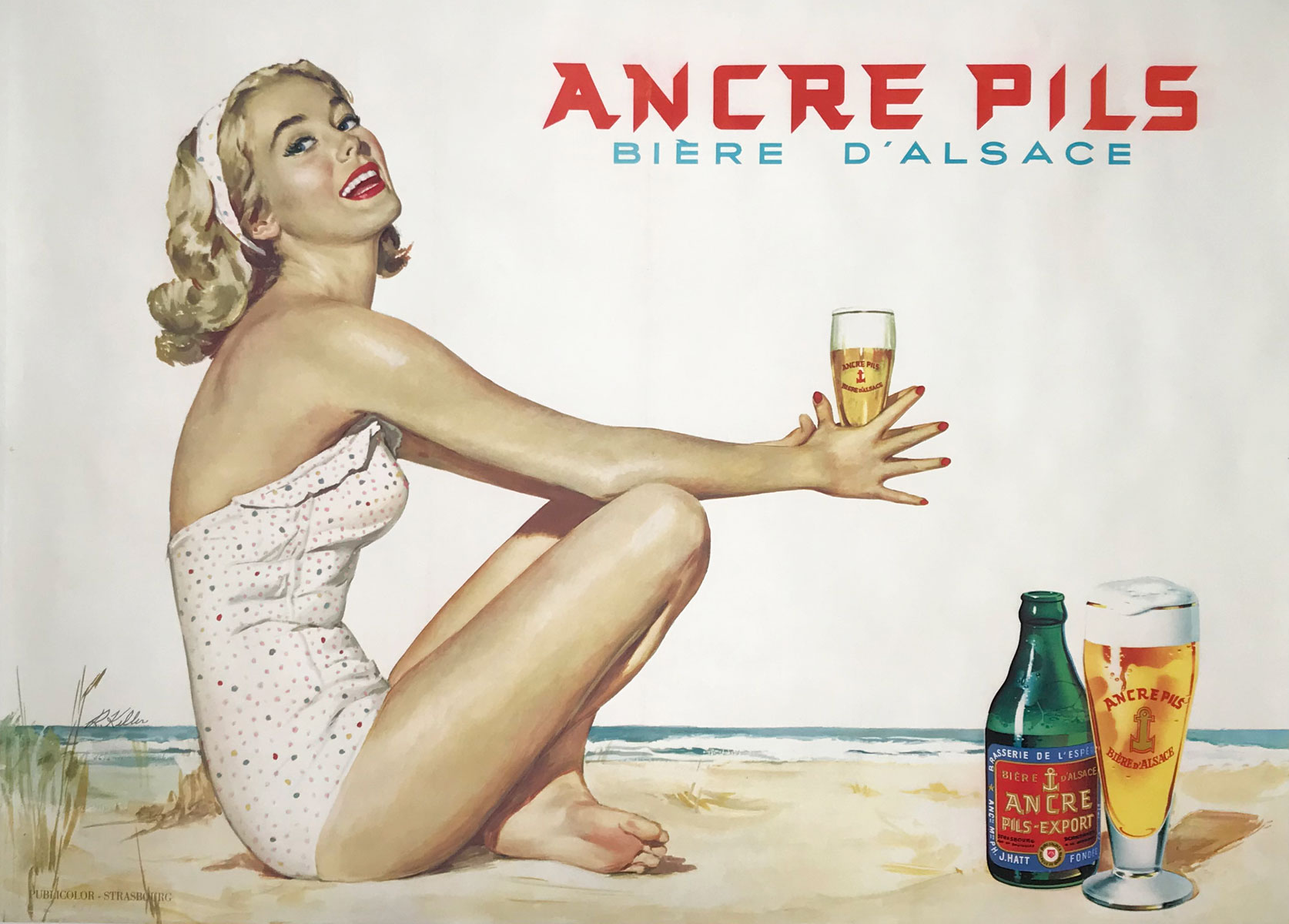 Ancre Pils Biere D Alsace original French Beer lithograph advertisement vintage poster.