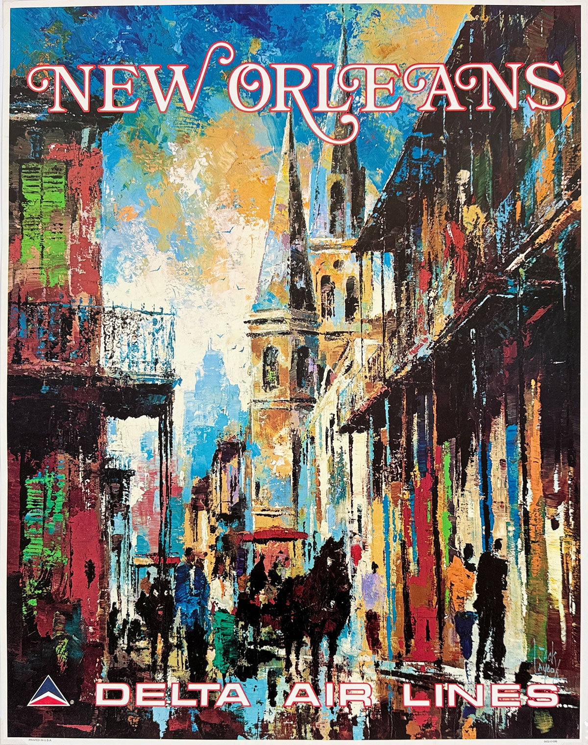Delta Air Lines New Orleans Poster By Jack Laycox Original 1976 Vintage USA Passenger Airline Travel Advertisement.