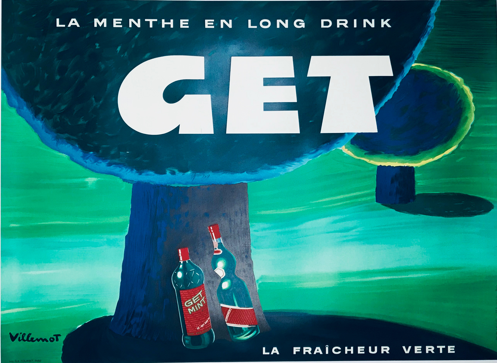GET La Menthe Pippermint Poster By Bernard Villemot. Original 1964 Vintage French Liqueur Company Advertisement Linen Backed.