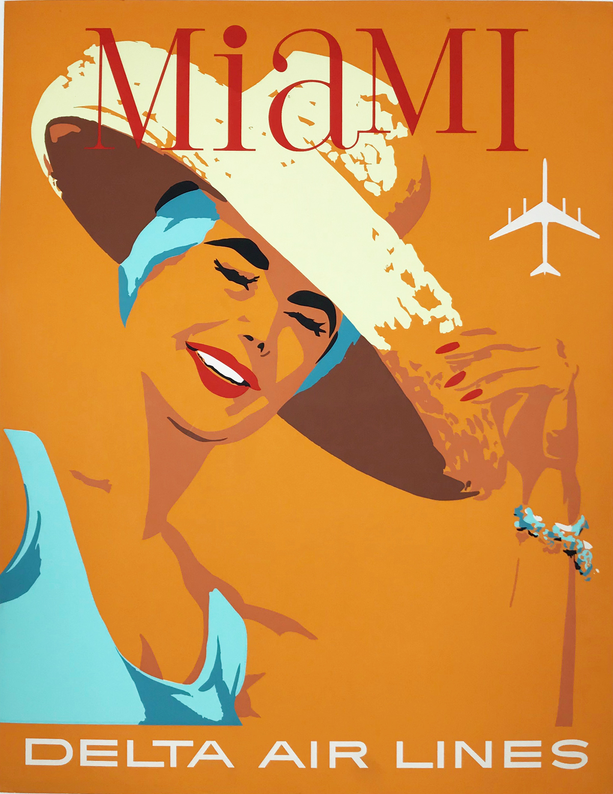 Delta Airlines Miami Beach American original vintage travel poster