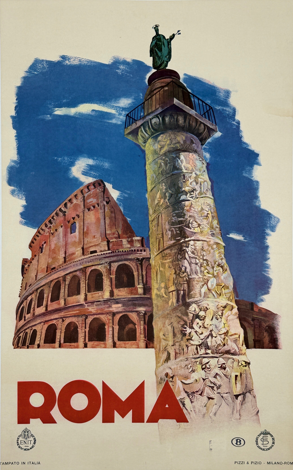 AS ROMA ローマ ヴィンテージ エネーレNR MADE IN ITALY Roma ENIT Railroad Poster Original 1947 Italian Lithograph