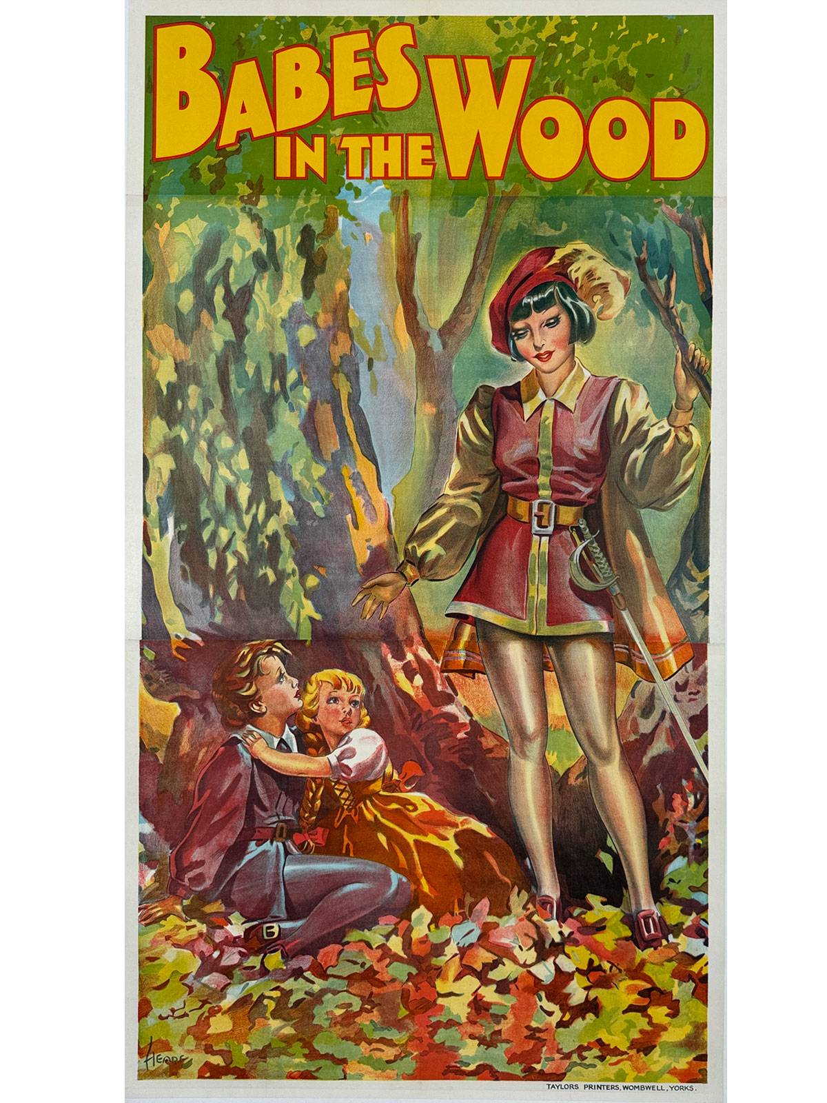 Babes In The Woods Theater Poster Original  1930's Vintage English 3-Sheet Stone Lithograph Advertisement Linen Backed..
