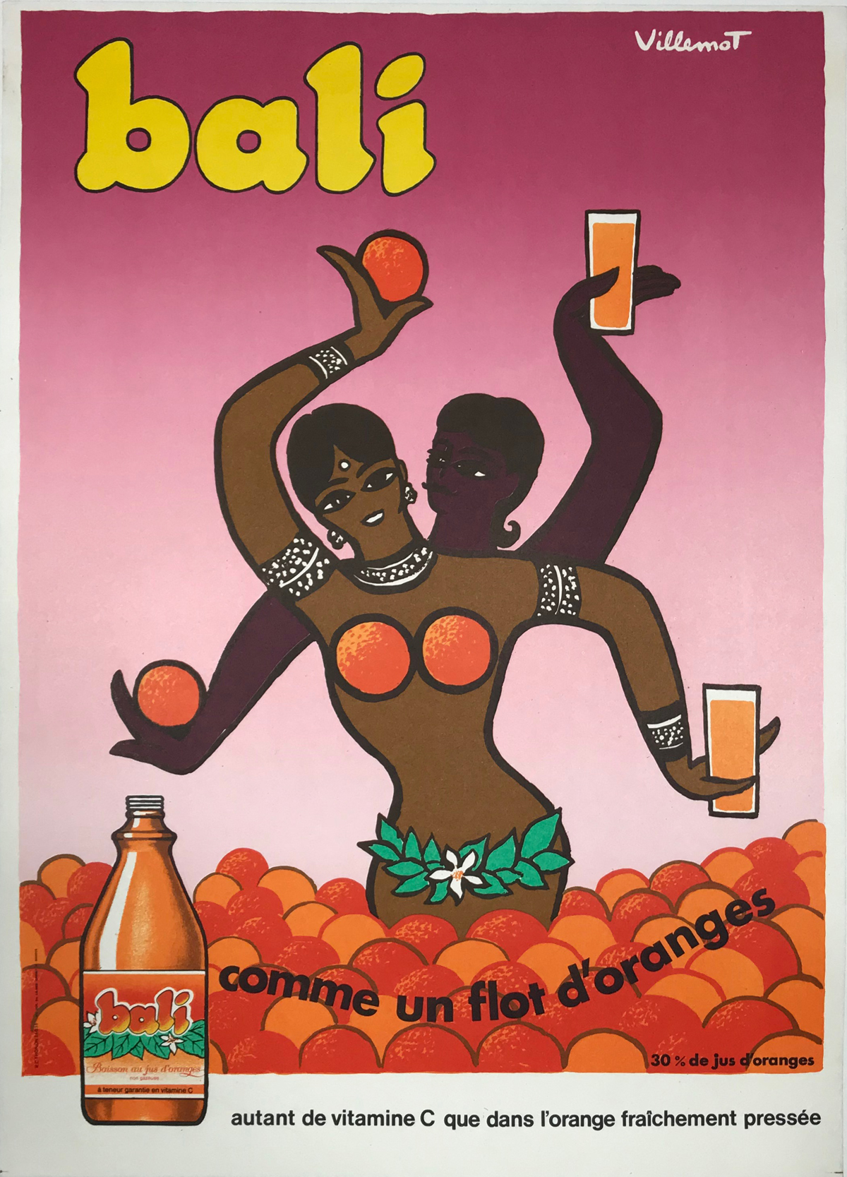 Bali Comme un Flot D'Oranges French Original 1978 Poster by Bernard Villemot.