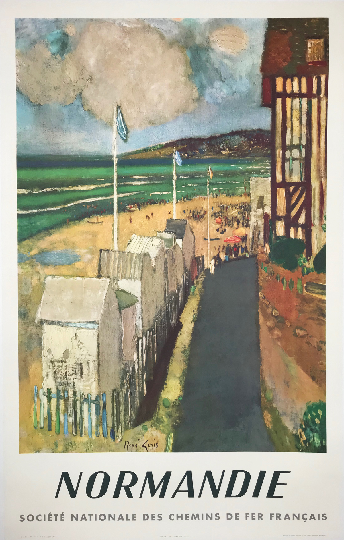 SNCF Normandie Poster By Rene Genis Original 1961 Vintage French Railway Travel Lithograph Advertisement Linen Backed.