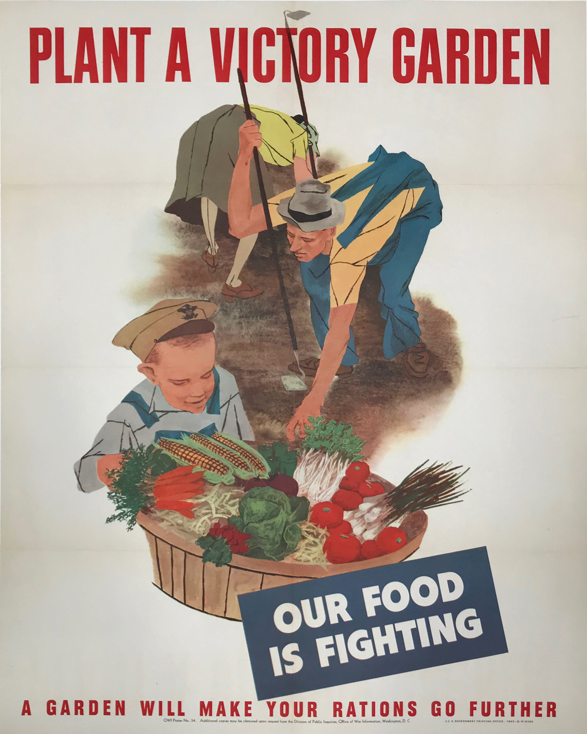 Plant A Victory Garden Our Food Is Fighting Original American 1943 poster.