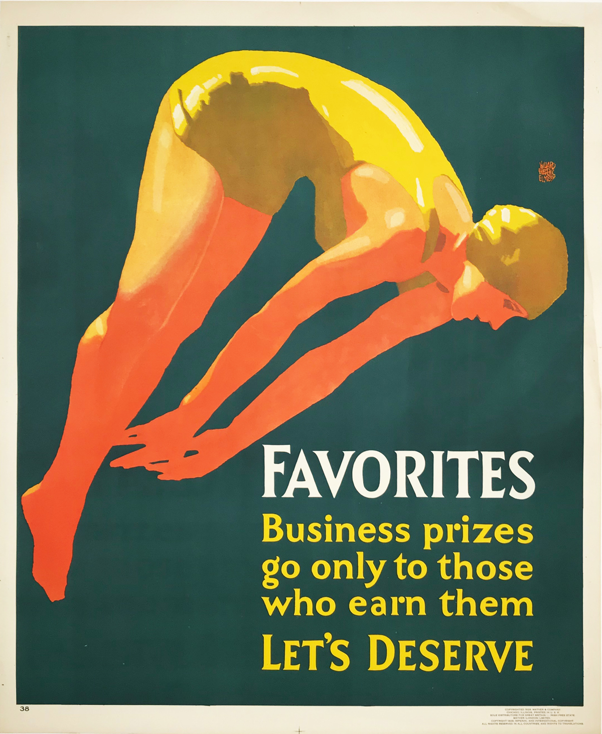 Favorites original vintage poster from Mather work incentive series American 1929.