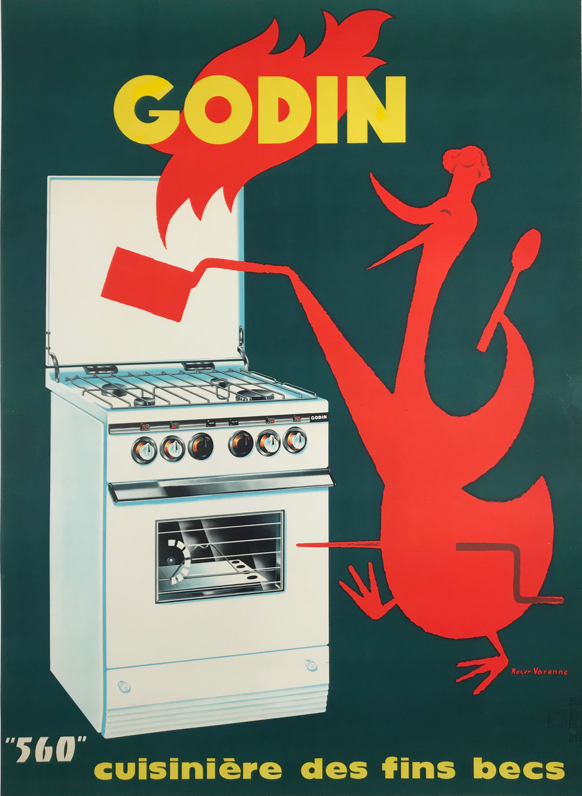 Godin 560 Cuisiniere des Fines Becs Original 1960 French Vintage Poster by Roger Varenne Linen Backed