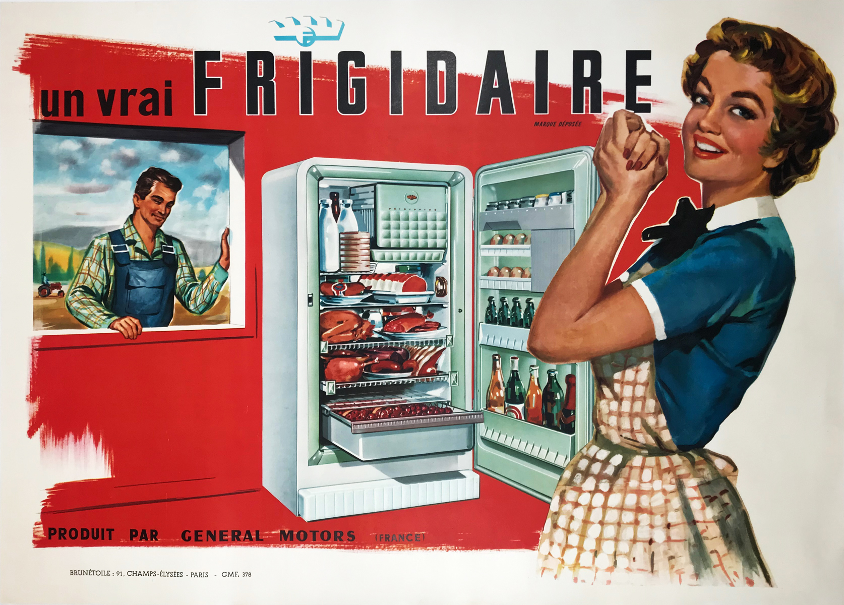Un Vrai Frigidaire Original 1960 Vintage French Poster Linen Backed
