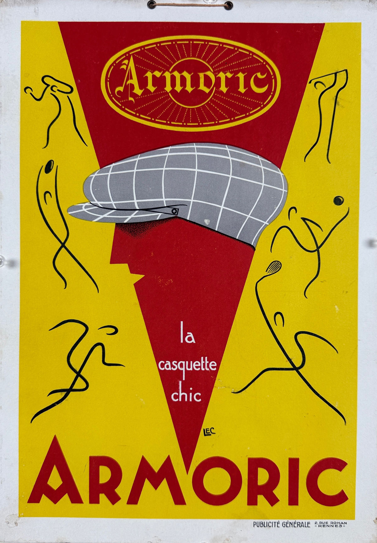 Armoric La Casquette Chic Poster By LEC Original 1930 Vintage French Hat Company Stone Lithograph Store Display Advertisement On Carton.