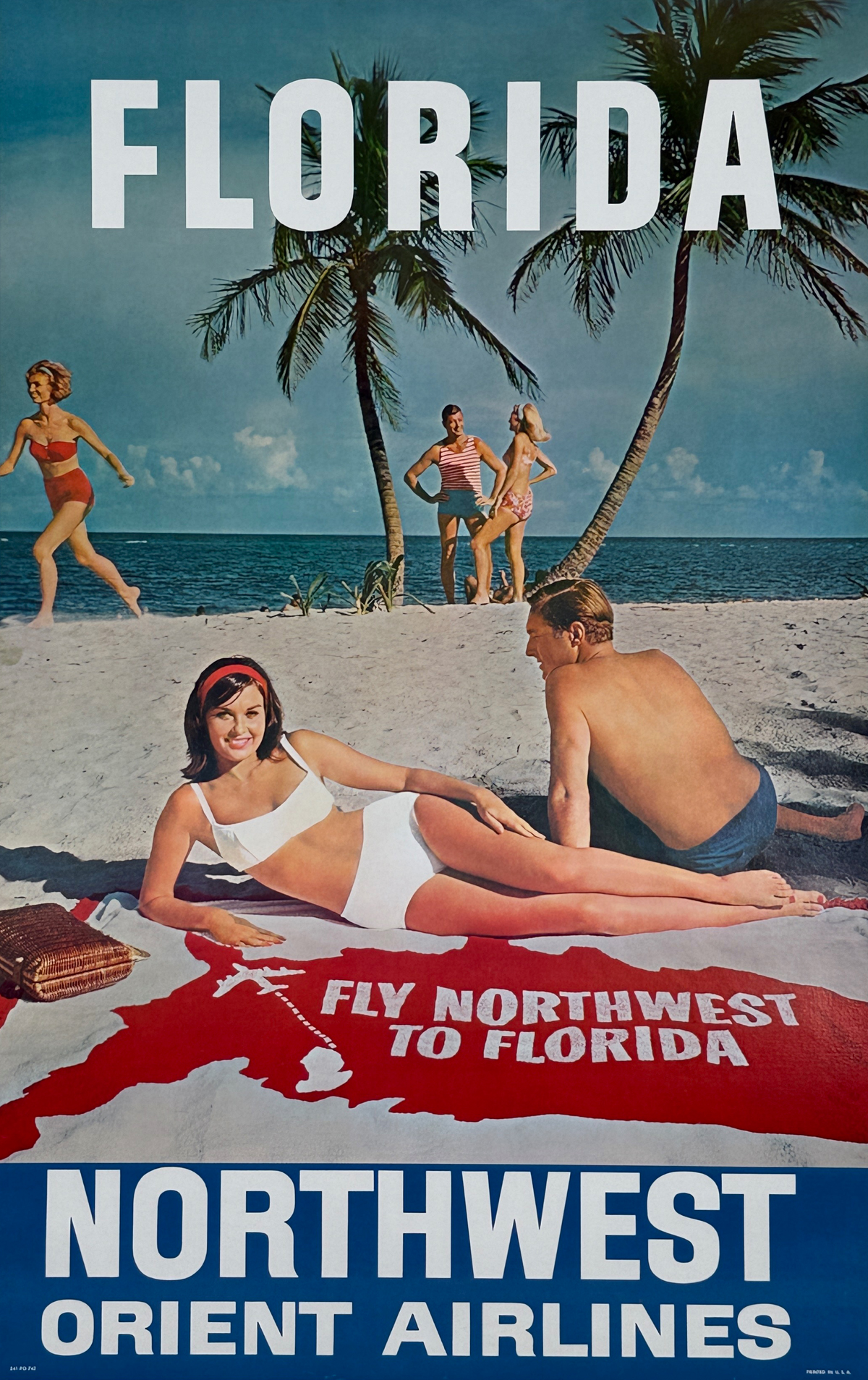 Northwest Orient Airlines Florida Poster Original 1950 USA Northwest Orient Airlines Florida Poster Original 1950 USA