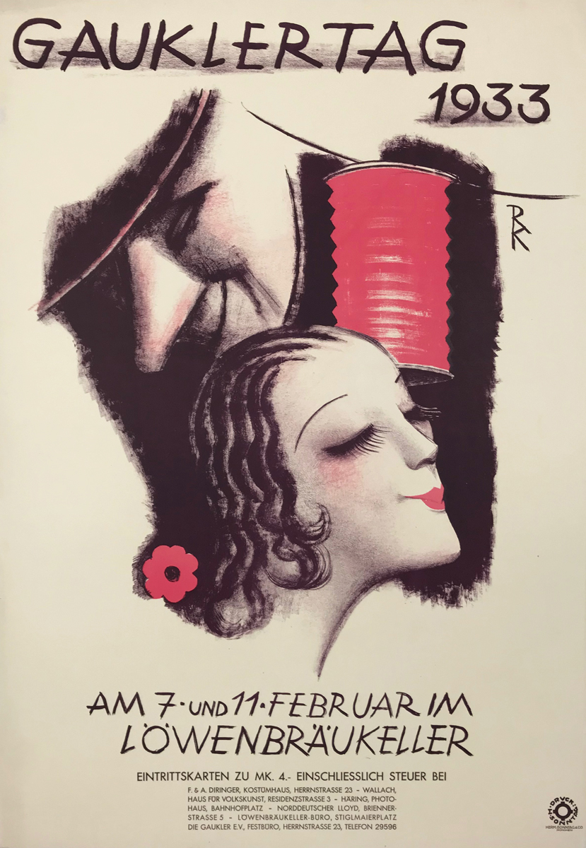 Gauklertag Lowenbraukeller Poster by Richard Klein Original 1933 Vintage German Theater Event Advertisement Stone Lithograph Linen Backed.