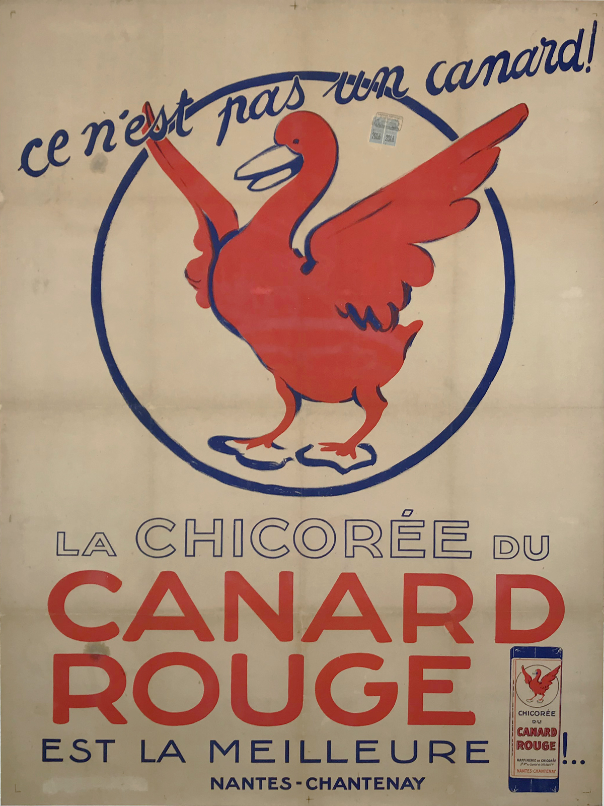 La Chicoree Du Canard Rouge Original 1920 Vintage French Chicory Coffee Advertisement Poster Linen Backed.