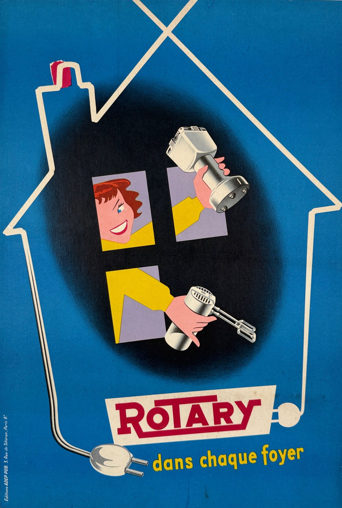 Rotary Dans Chaque Foyer Poster Original 1957 Vintage French Electric Kitchen Appliance Company Lithograph Advertisement Linen Backed. "Rotary in Every Home"