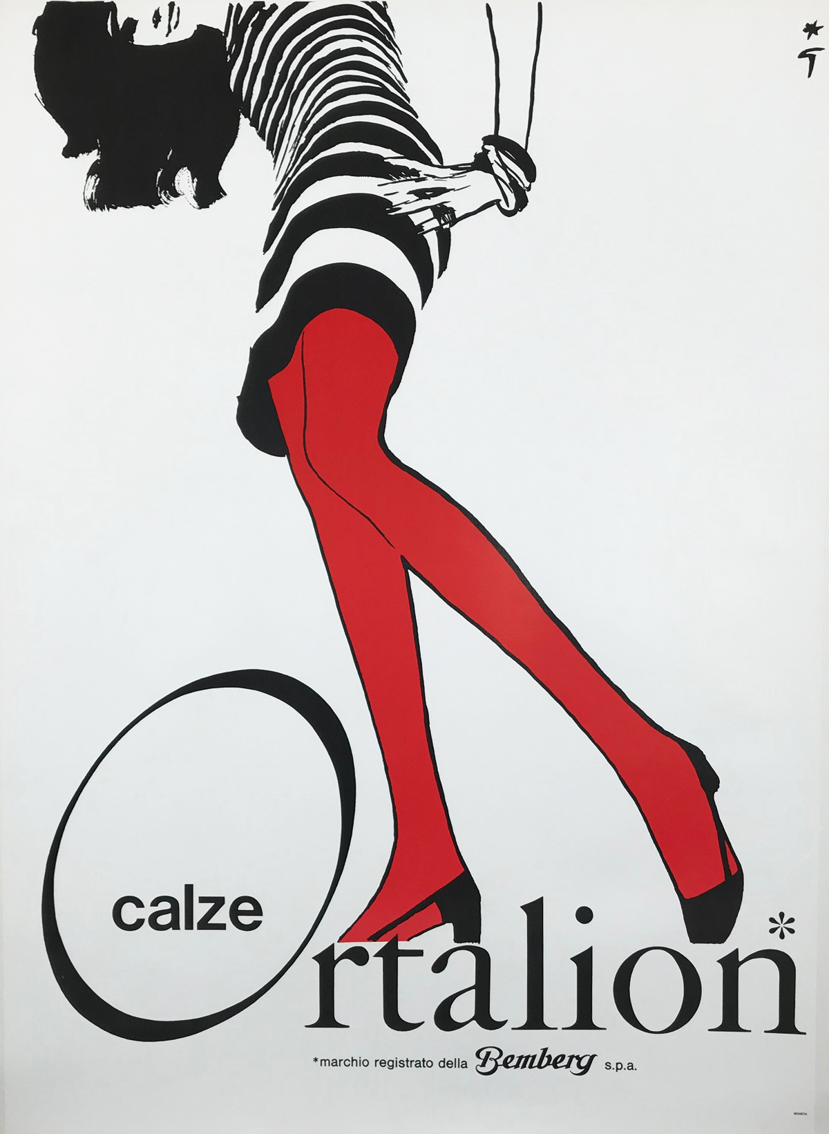 Bemberg Calze Ortalion by Rene Gruau Original 1980's Vintage Italian Printing Sock Advertisement Poster Linen Backed.  Renato Zavagli