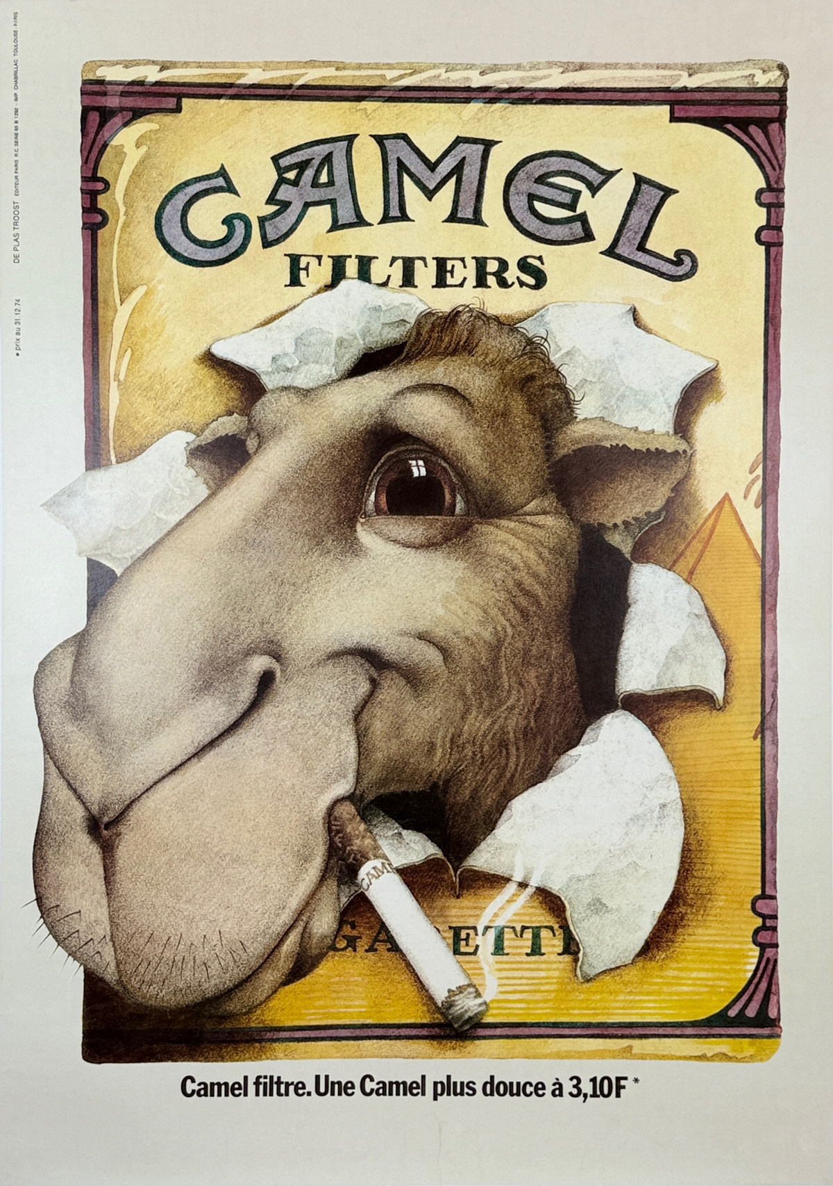 Camel Filters Poster By Nick Price Original 1976 Vintage French Lithograph Cigarette Company Advertisement Linen Backed.