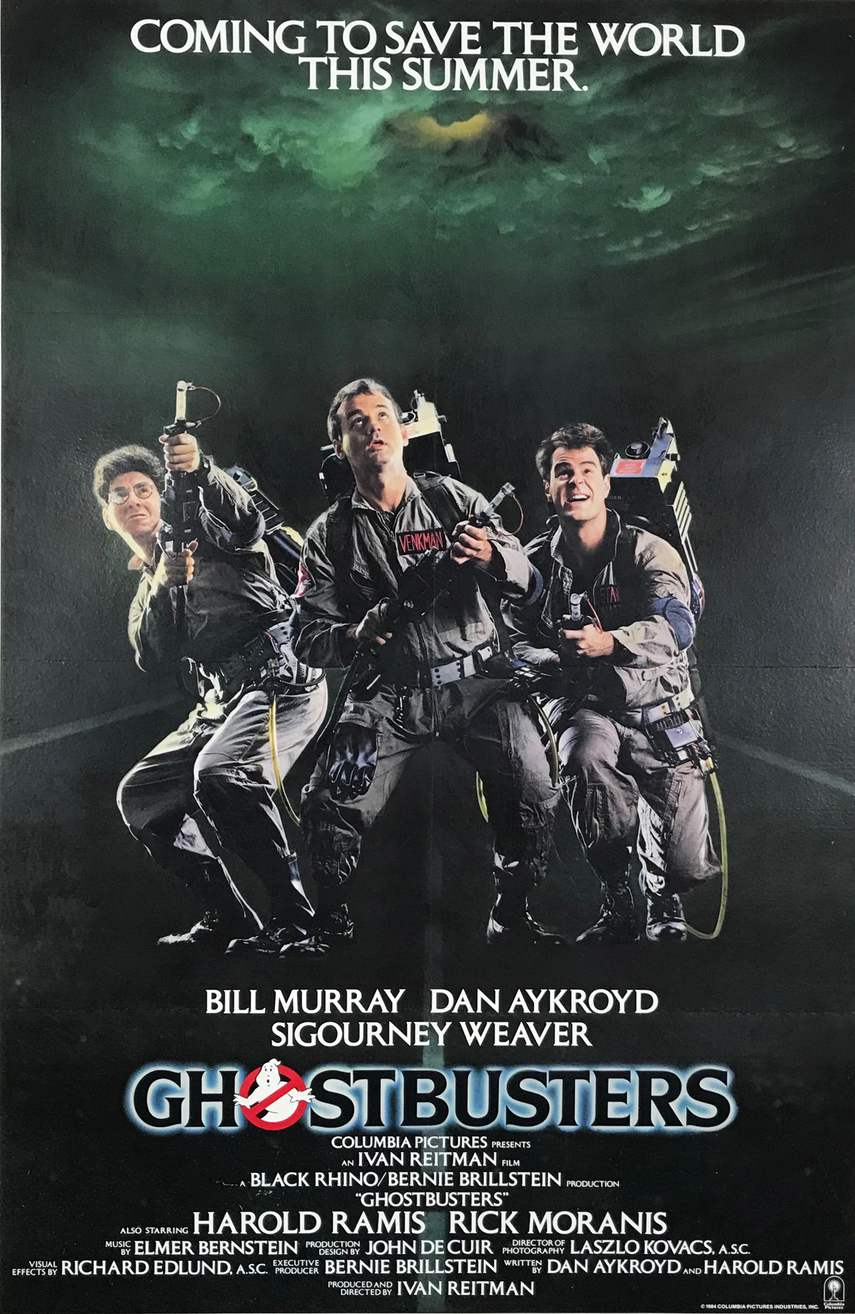Ghostbusters Poster Original 1984 Vintage American One Sheet Advance Release  Theatrical Use Movie Advertisement Linen Backed.