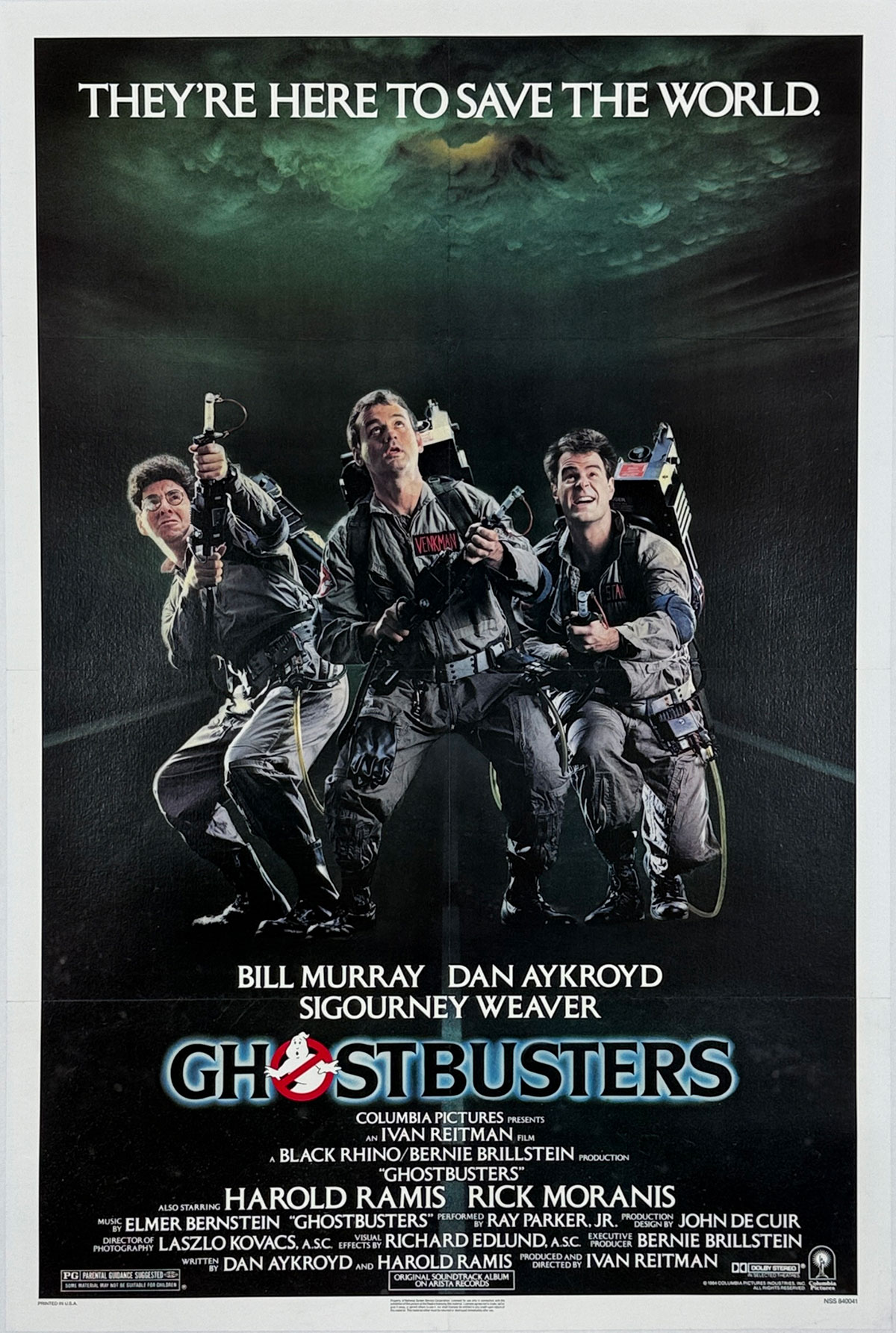 Ghostbusters Poster Original 1984 Vintage USA One Sheet Theatrical Use Movie Lithograph Advertisement Linen Backed.