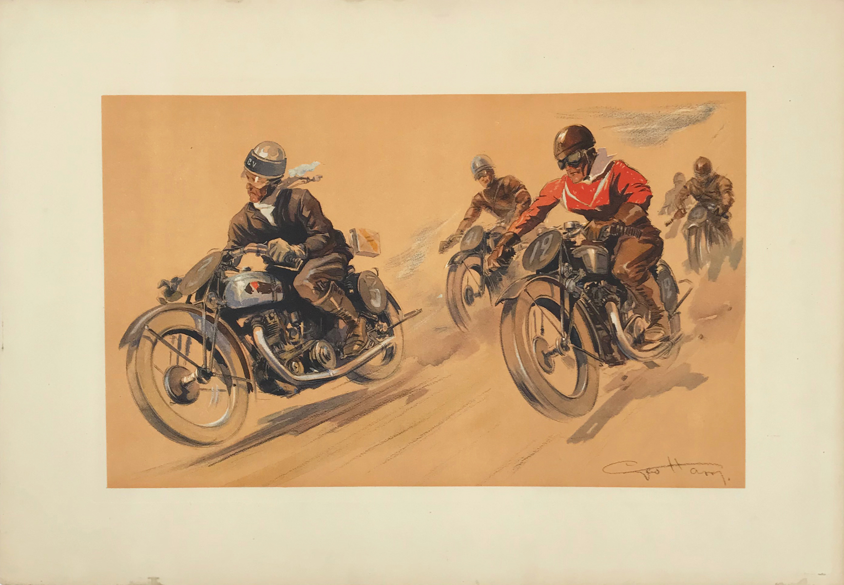 Vitesse Course De Motocyclette Poster By Geo Ham Original 1930 Vintage French Chromo Lithograph Engraving.