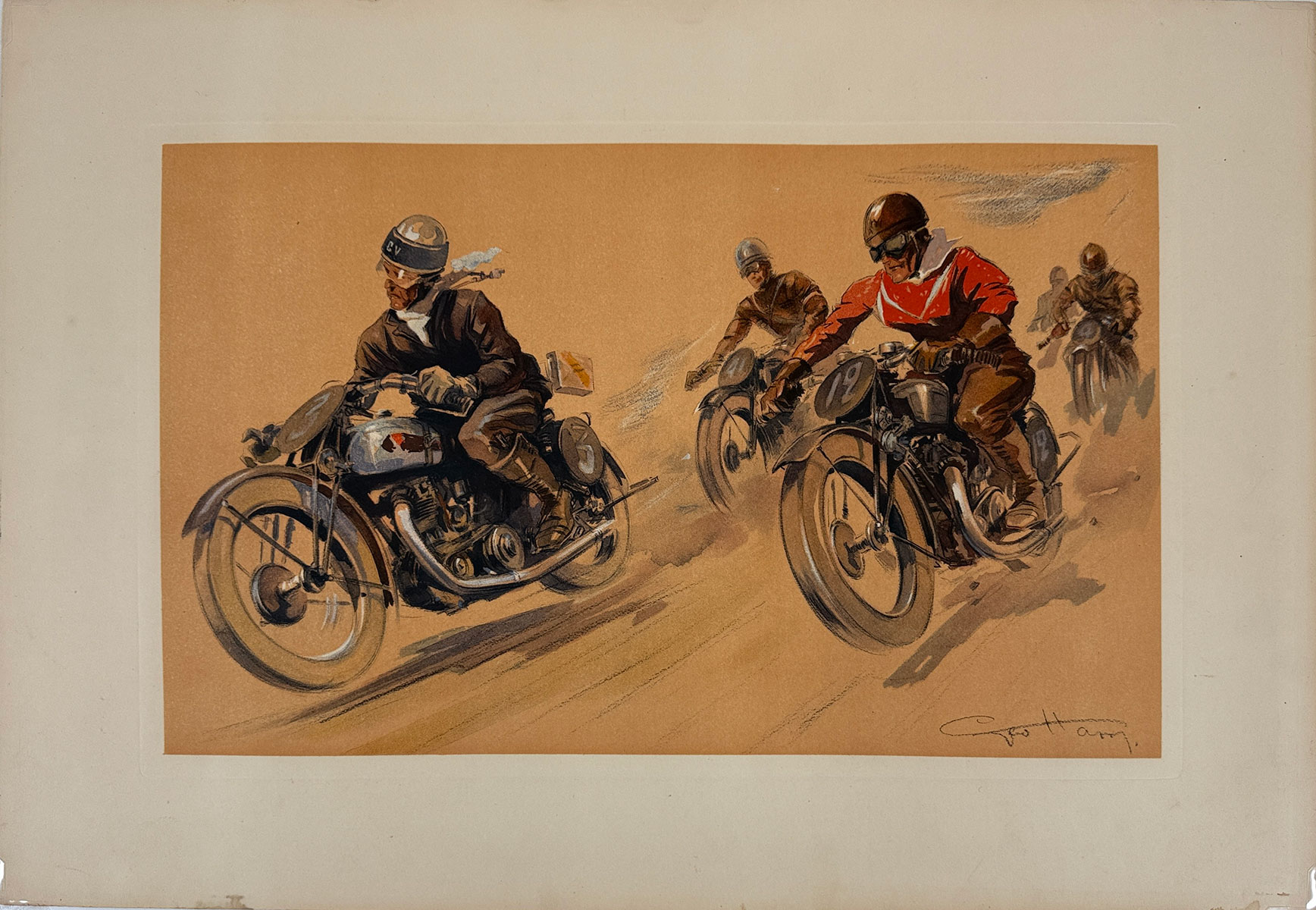 Vitesse Course De Motocyclette Poster By Geo Ham Original 1930 Vintage French Chromo Lithograph Engraving.