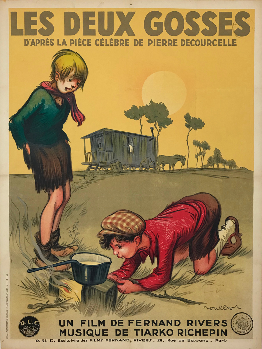 Les Deux Gosses Movie Poster By Poulbot Original 1936 Vintage French Cinema Advertisement Stone Lithograph Linen Backed.