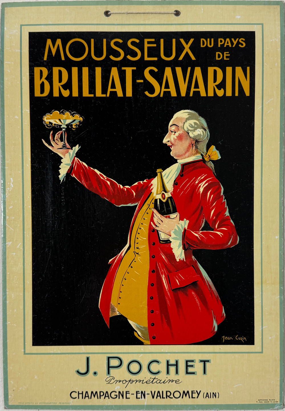 Mousseux Brillant Savarin Champagne Poster By Jean Cuzin Original 1920 Vintage French Winery Company Stone Lithograph Store Display Advertisement on Carton.