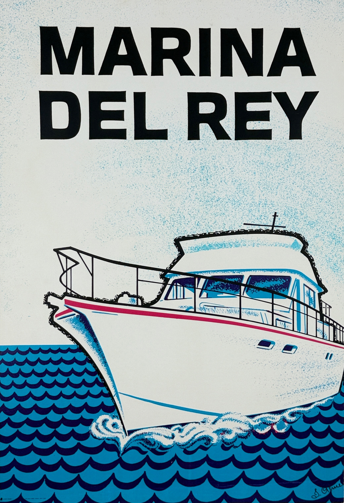 Marina Del Rey California Poster Original 1970 Vintage Lithograph Boat Harbor Advertisment Linen Backed.