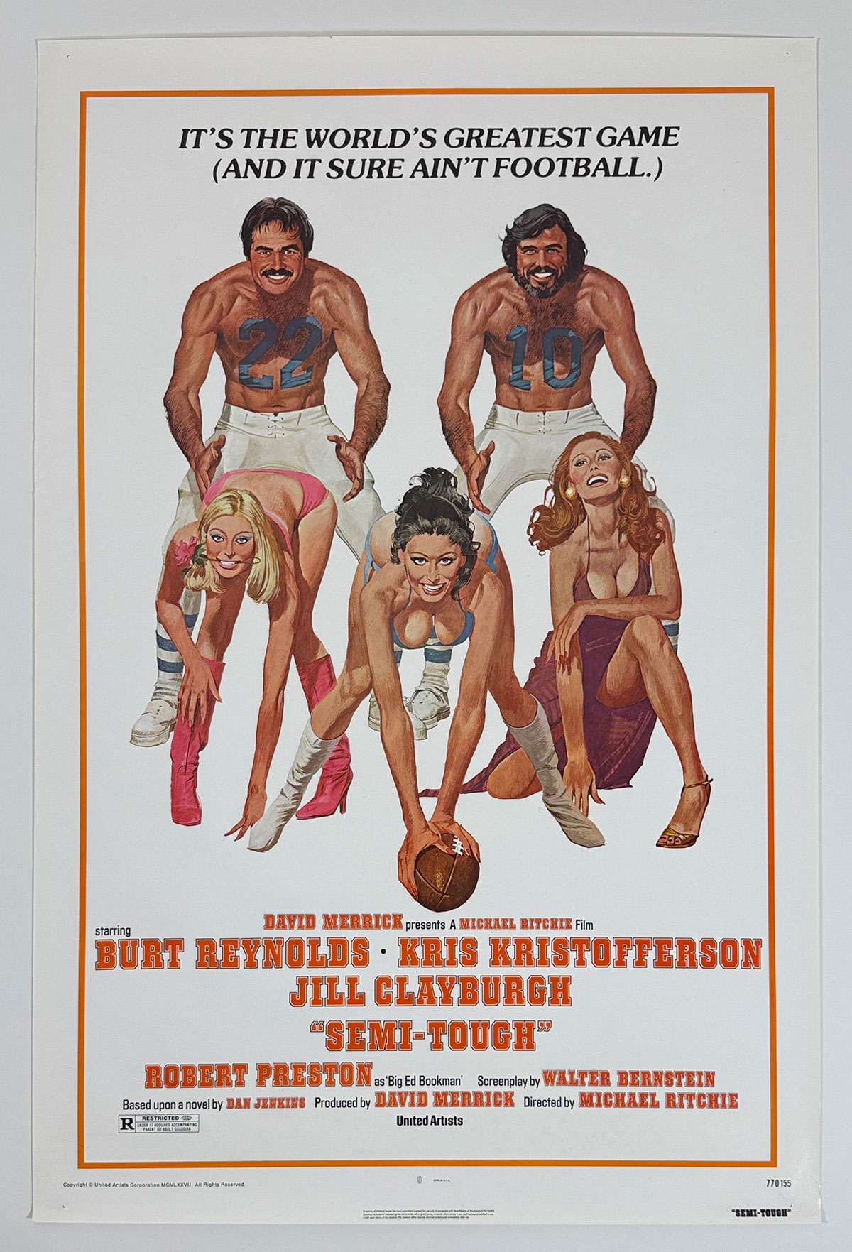 Semi Tough Movie Poster By Robert McGinnis Original 1977 Vintage USA Theater Use Lithograph Advertisement.