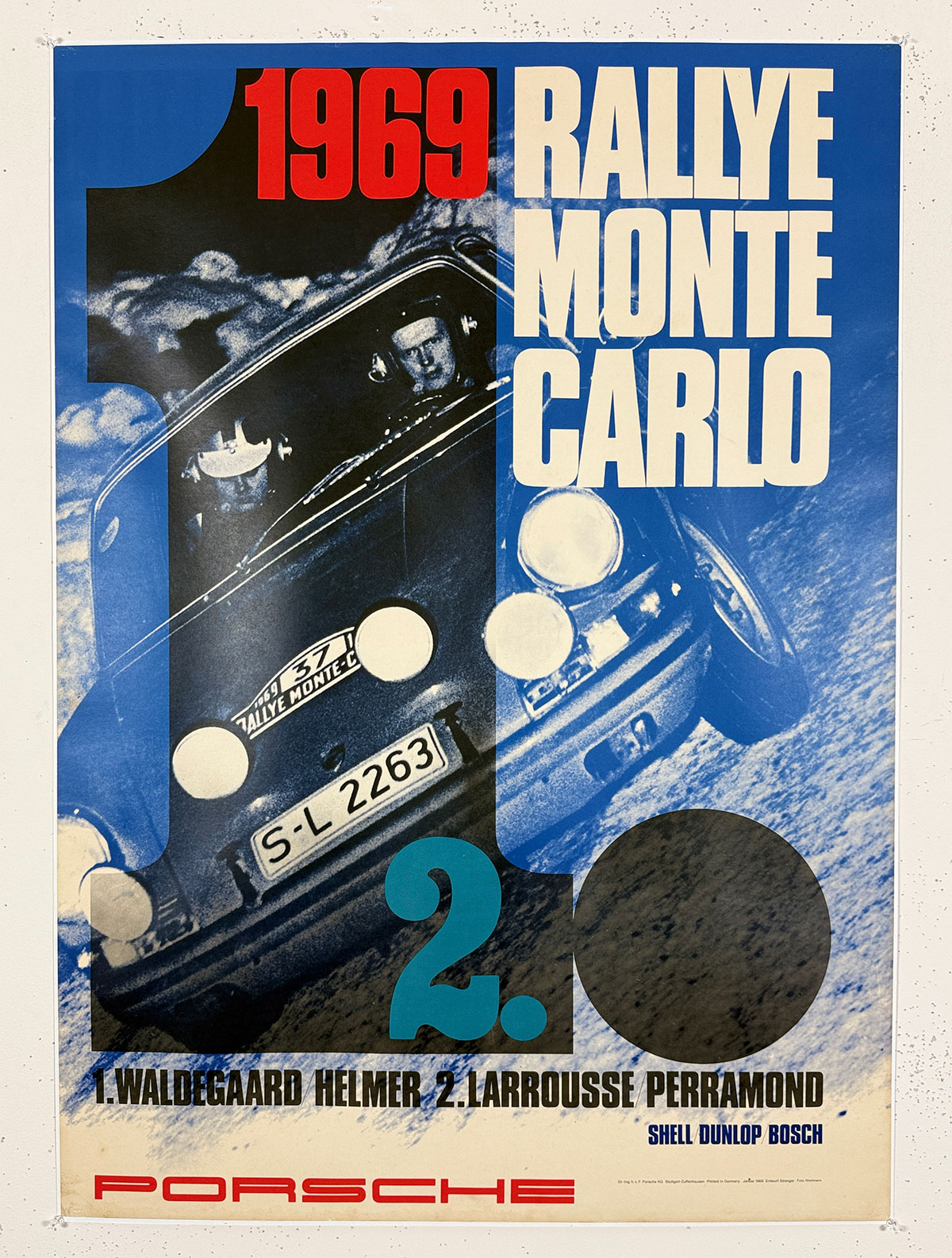 Porsche Rallye Monte Carlo 1969 Poster - Photograph By Julius Weitmann. Original Vintage German Factory Promotion By Strenger Designs Lithograph Advertisement Linen Backed.