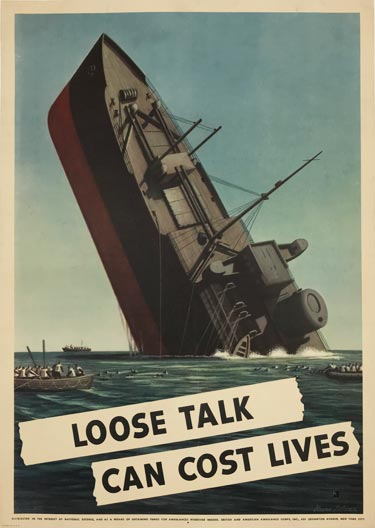 Loose Talk Can Cost Lives Sink Ships original vintage propaganda  poster from 1942 by Stevan Dohanos.