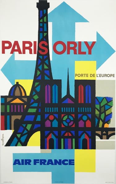 Air France Paris Orly original vintage travel poster by Nathan from 1962 France.