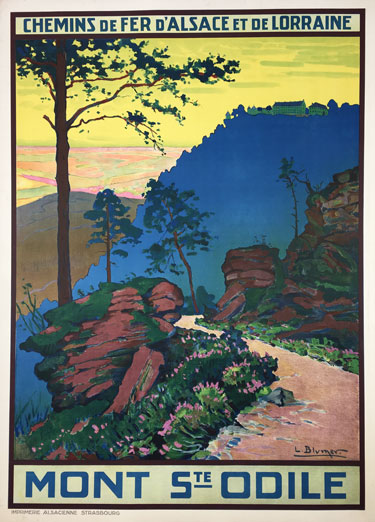 Mont Ste Odile original vintage travel poster by L. Blumer from 1930 France.