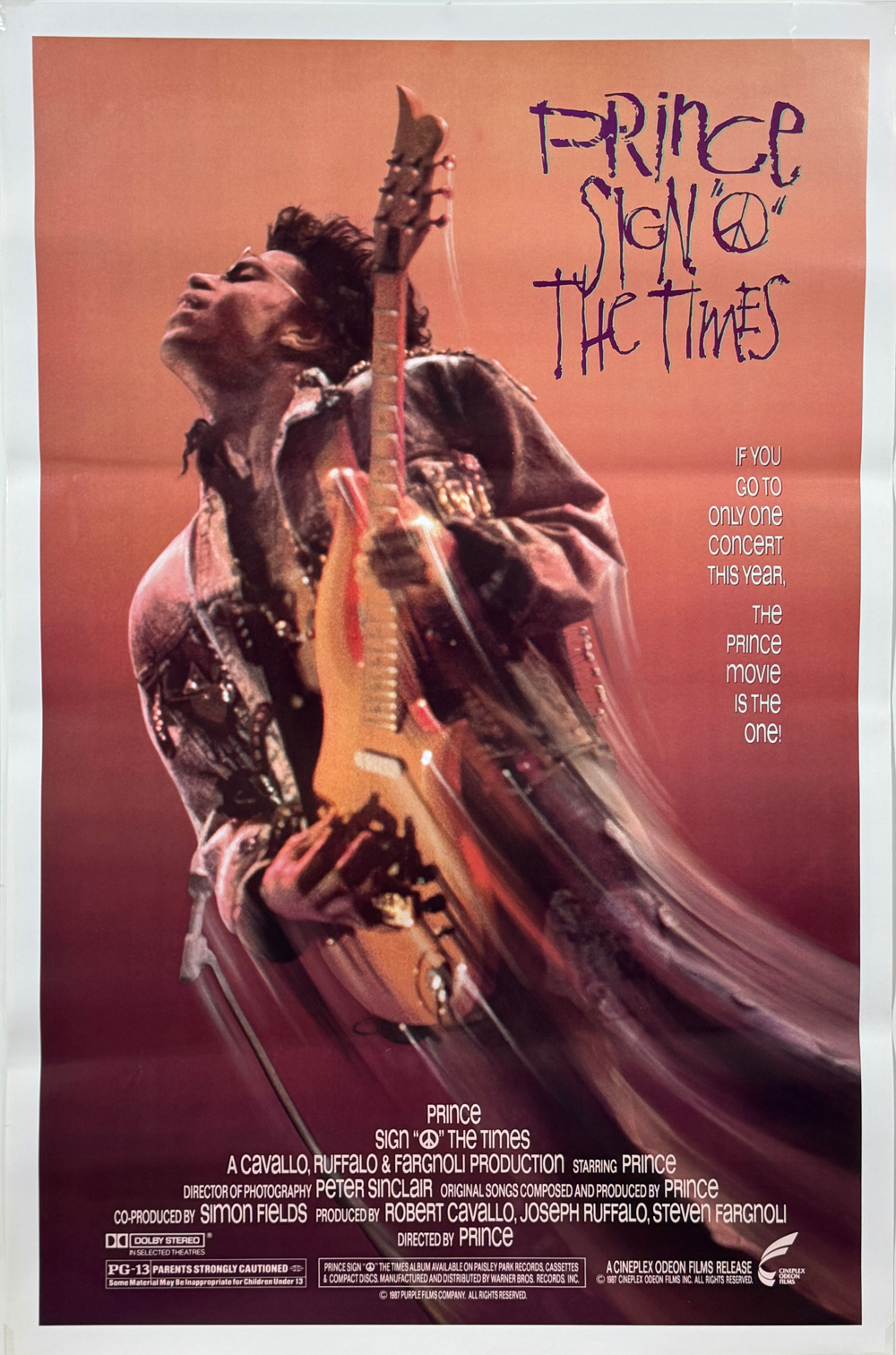 Prince Sign O The Times Movie Poster Original 1987 Vintage American Theatrical Use Lithograph Advertisement Rolled.