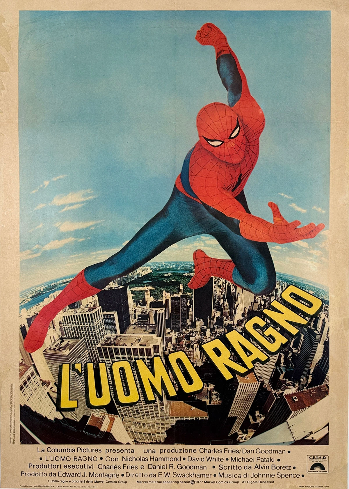 Spider Man Movie Poster Original 1978 Vintage Italian First Release Theater Use Lithograph Advertisement Linen Backed.