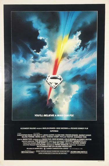 Superman You will believe a man can fly 1978 science fiction comic book superhero action fantasy thriller original vintage movie poster by Bob Peak.