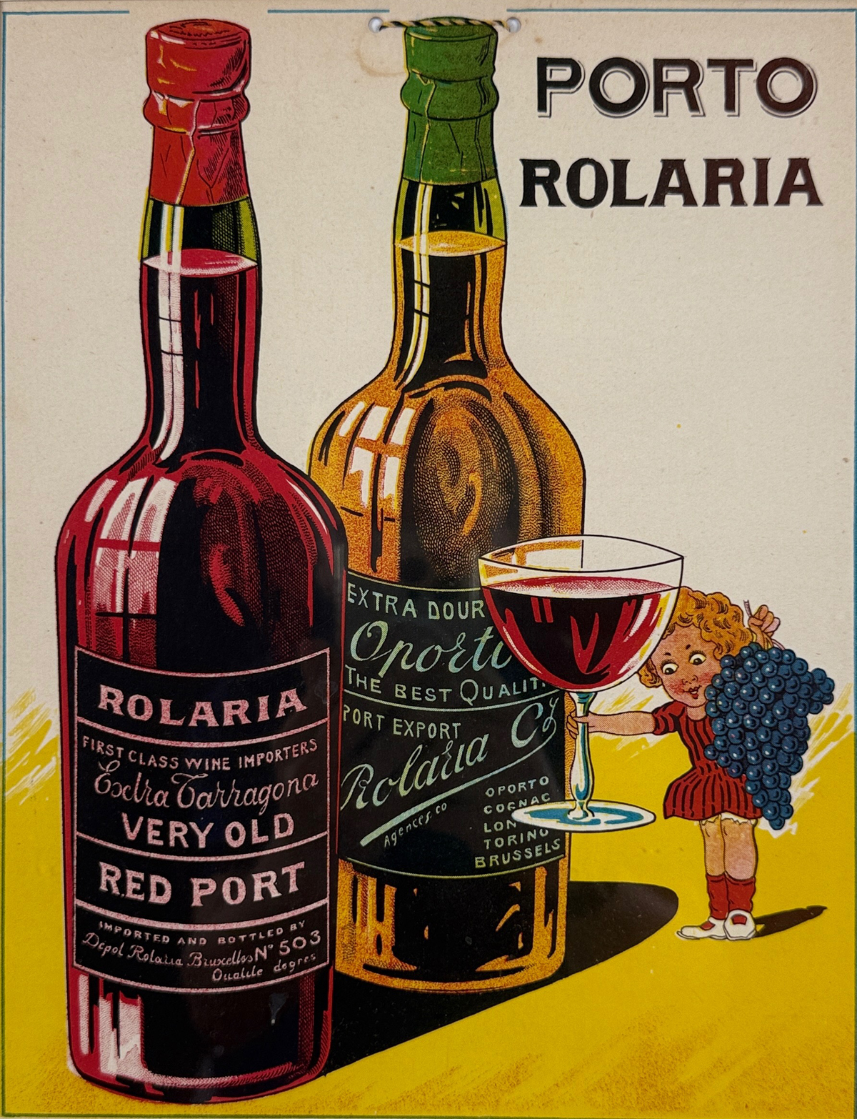 Porto Rolaria Poster Original 1930 Vintage Belgium Wine Company Stone Lithograph Advertisement Store Display Carton.