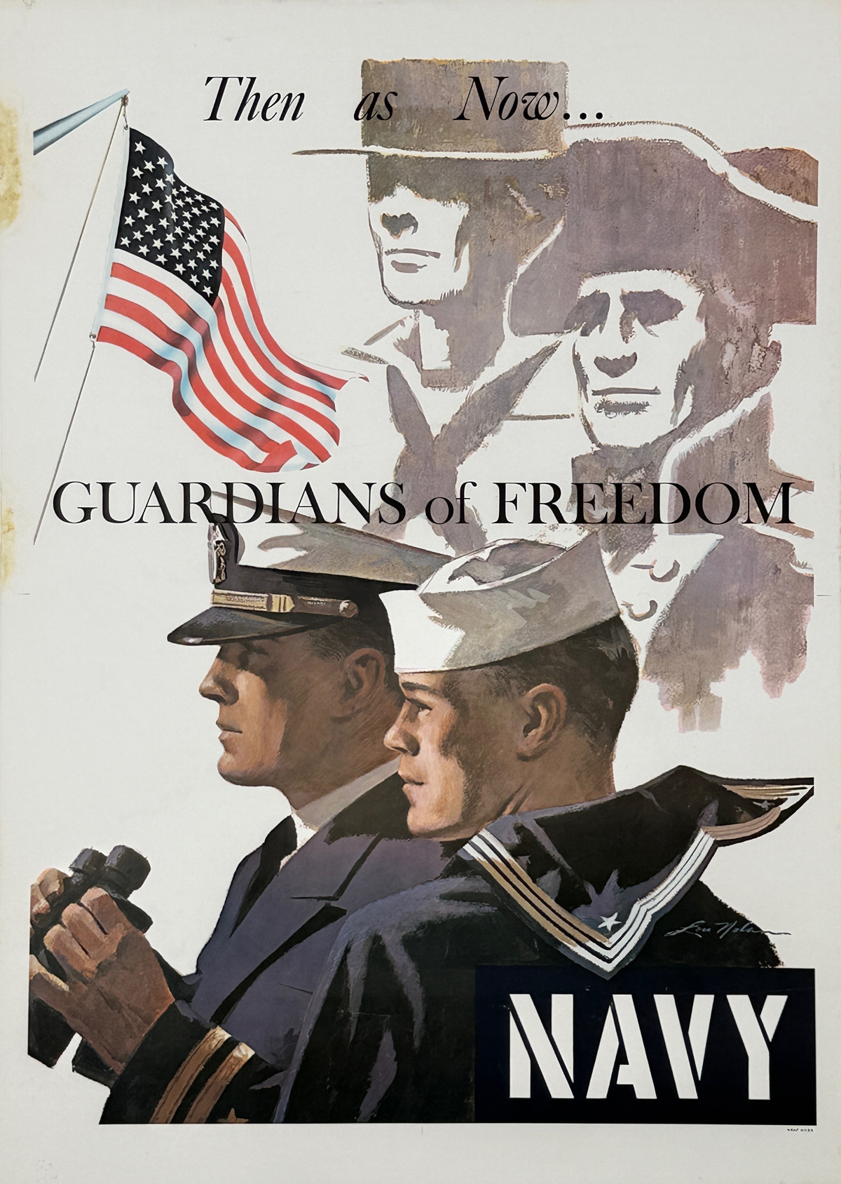 Navy Guardians of Freedom Poster By Lou Nolan Original 1966 Vintage American Lithograph Propaganda Advertisement Linen Backed.