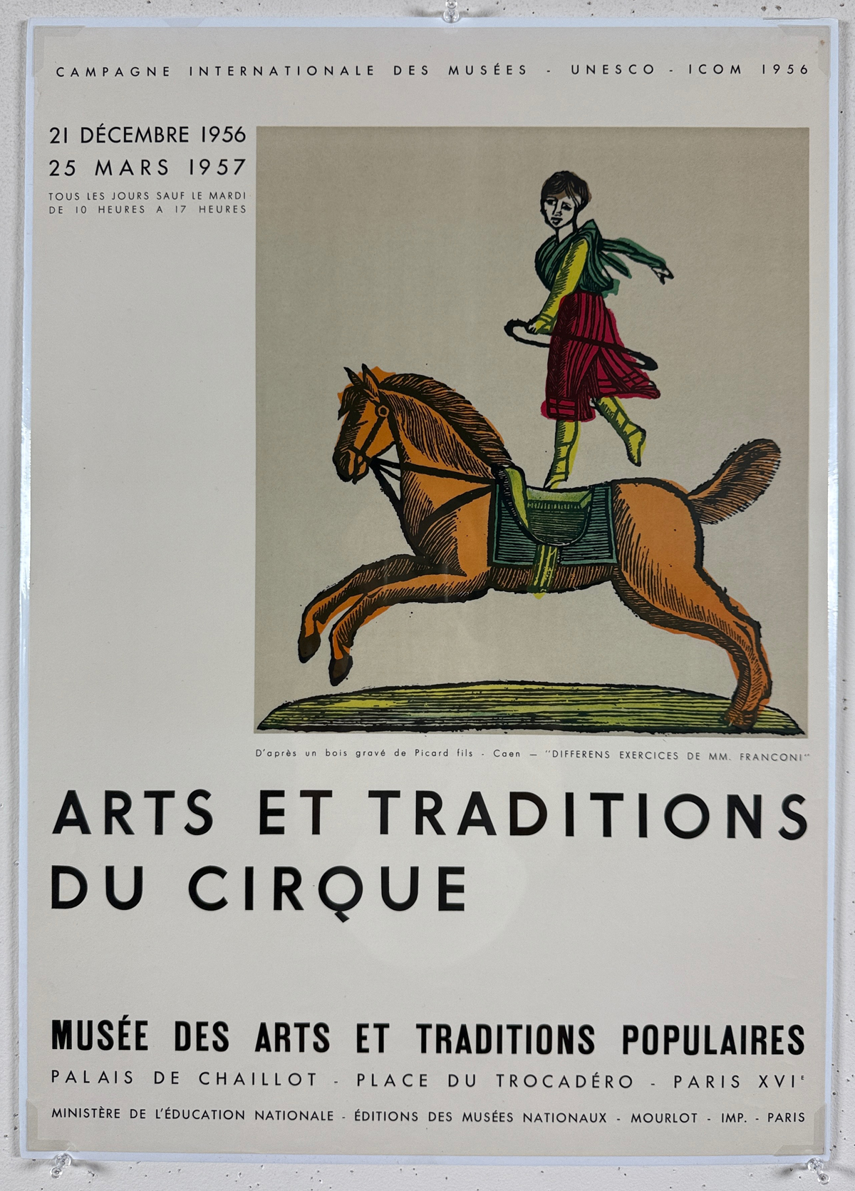 Musee Des Arts Et Traditions Du Cirque Poster Original 1956 Vintage French Museum Show Lithograph Advertisement.